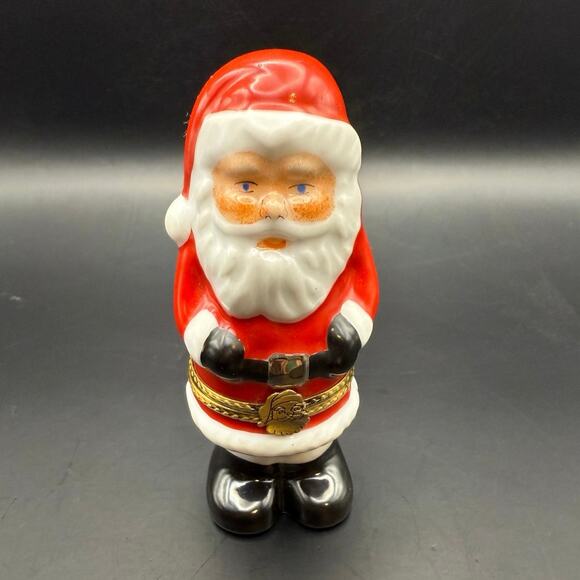 Petit Main Limoges France Santa Trinket box w/ gift bag Santa belt - Picture 1 of 6